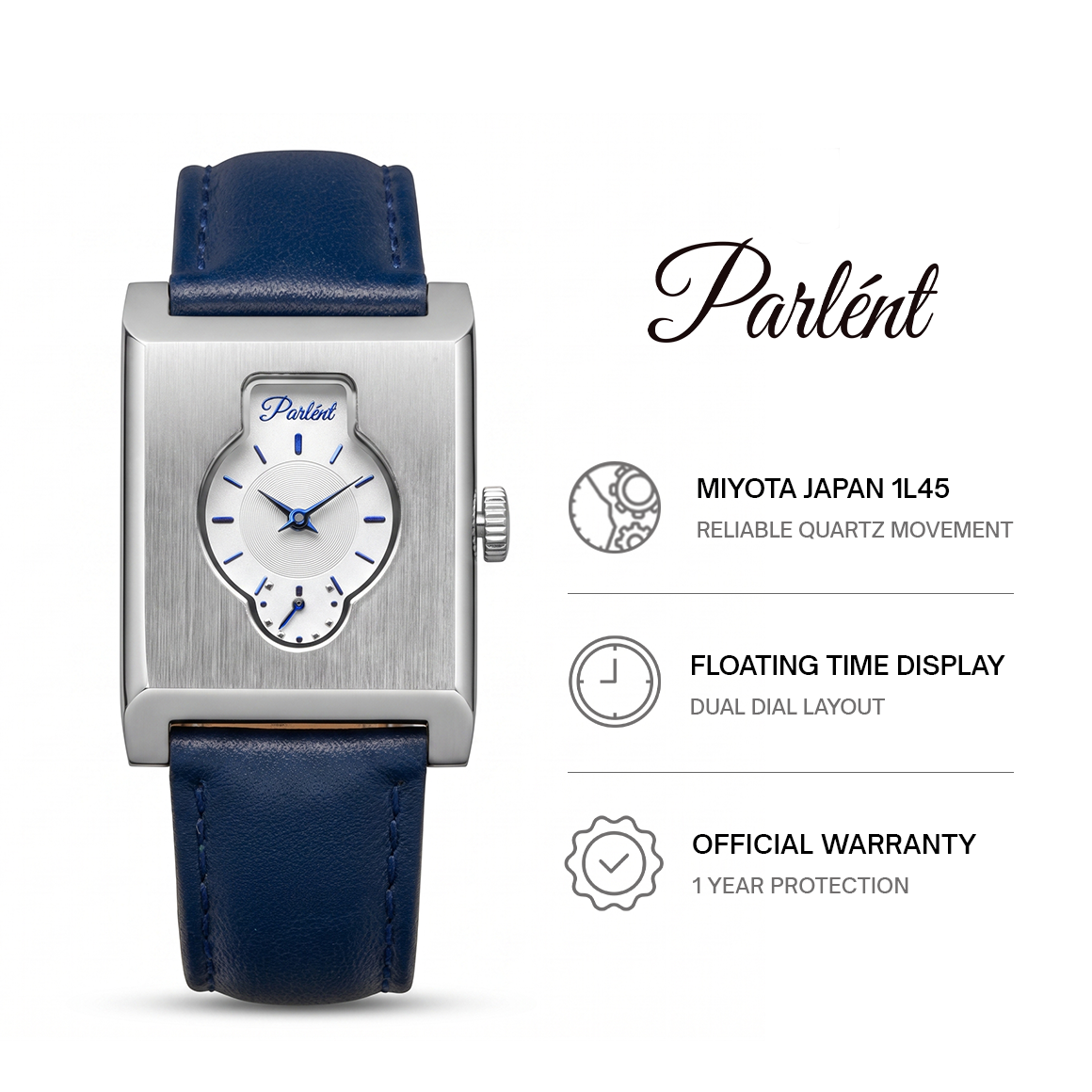 Parlent Zeal - Jam Tangan Pria 28mm x 36mm, Miyota Japan Quartz Movement, Waterproof 5ATM (50M), Stainless Steel