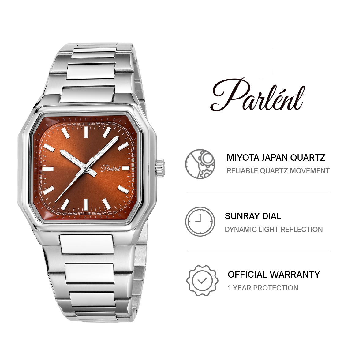 Parlent Milano - Jam Tangan Pria 40mm, Miyota Japan Quartz Movement, Waterproof 3ATM (30M), Stainless Steel