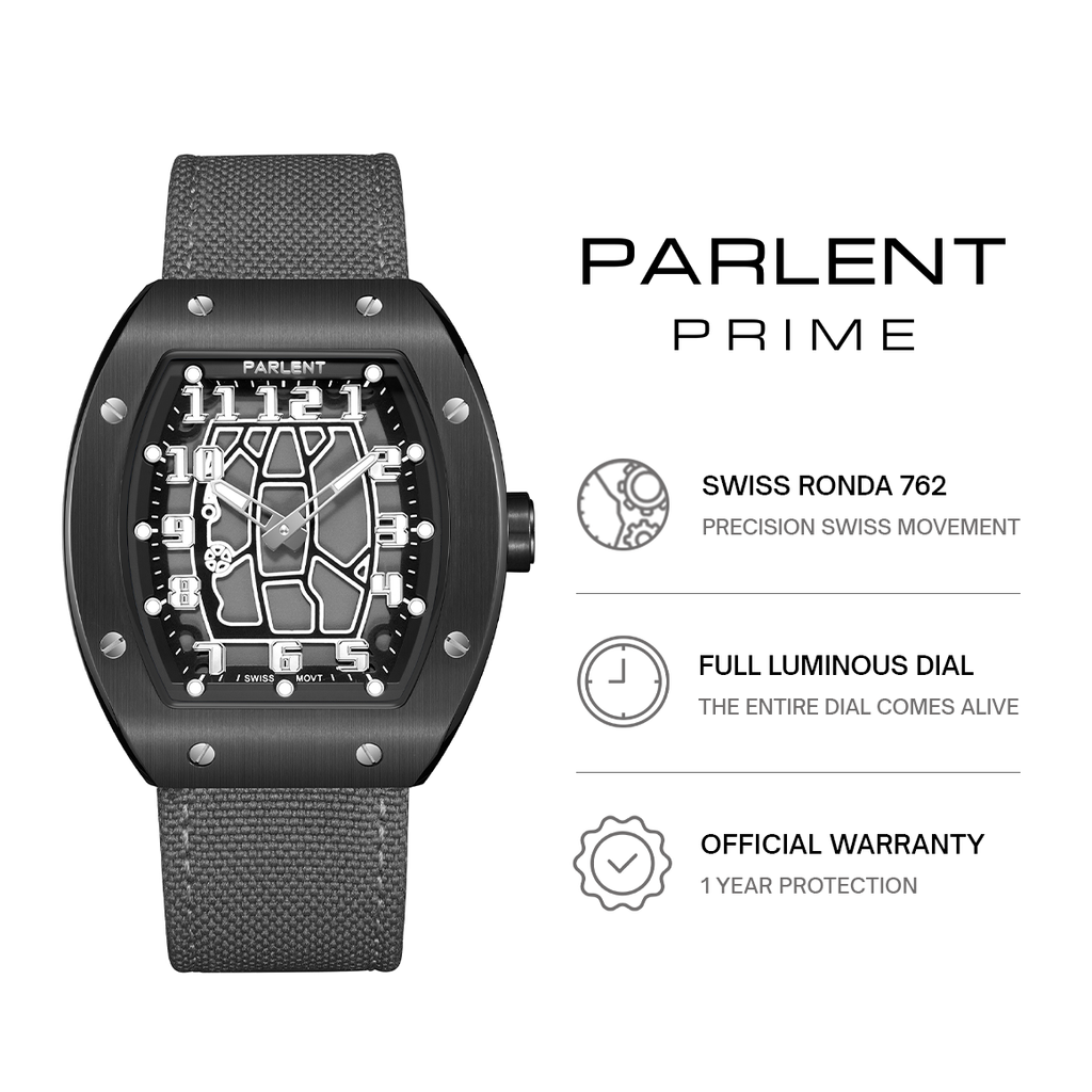 Parlent Vanguard Prime - Jam Tangan Pria 42mm, Swiss Ronda 762 Quartz Movement, Waterproof 5ATM (50M), Stainless Steel