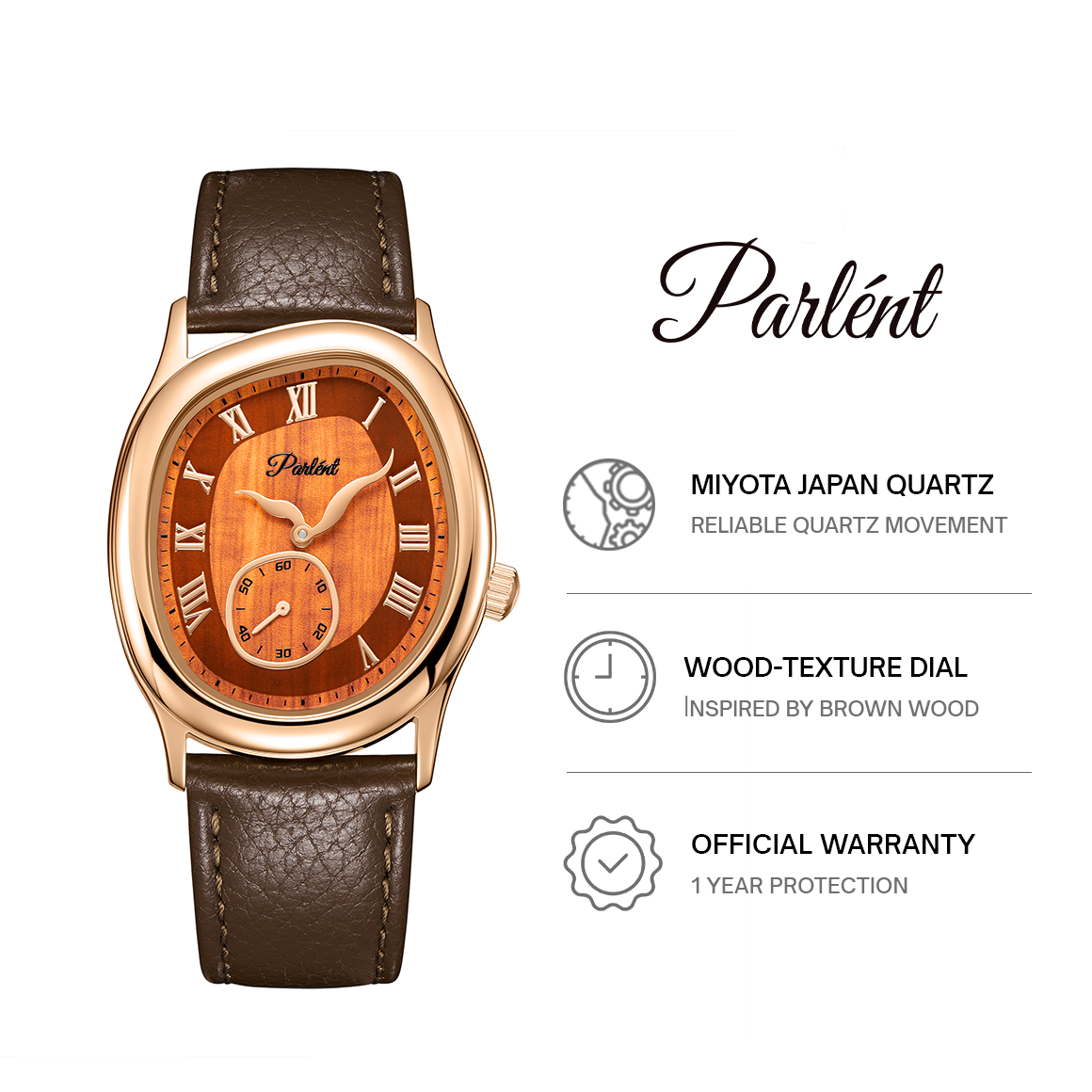 Parlent Goldridge - Jam Tangan Pria 34mm x 39mm, Miyota Japan Quartz Movement, Waterproof 5ATM (50M), Stainless Steel