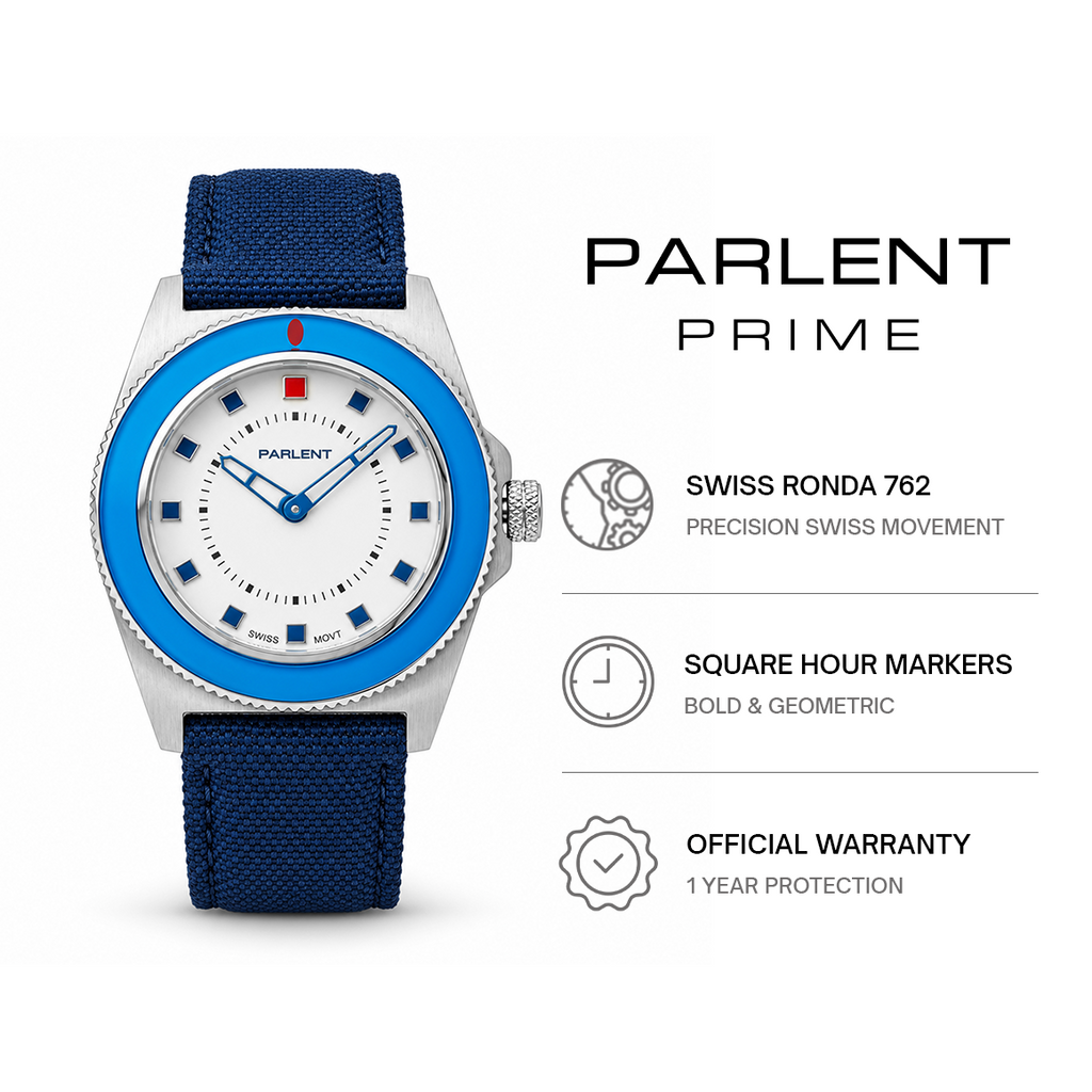 Parlent Ocean Prime - Jam Tangan Pria 40mm x 48mm, Swiss Ronda 762 Quartz Movement, Waterproof 5ATM (50M), Stainless Steel
