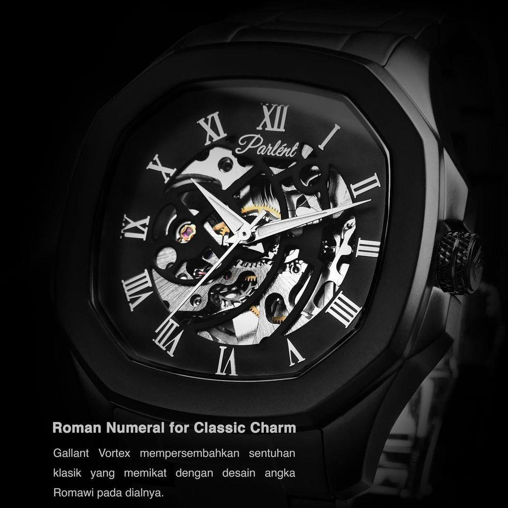 Parlent Gallant Vortex Steel - Jam Tangan Pria 42mm, Automatic Movement, Waterproof 5ATM (50M), Stainless Steel