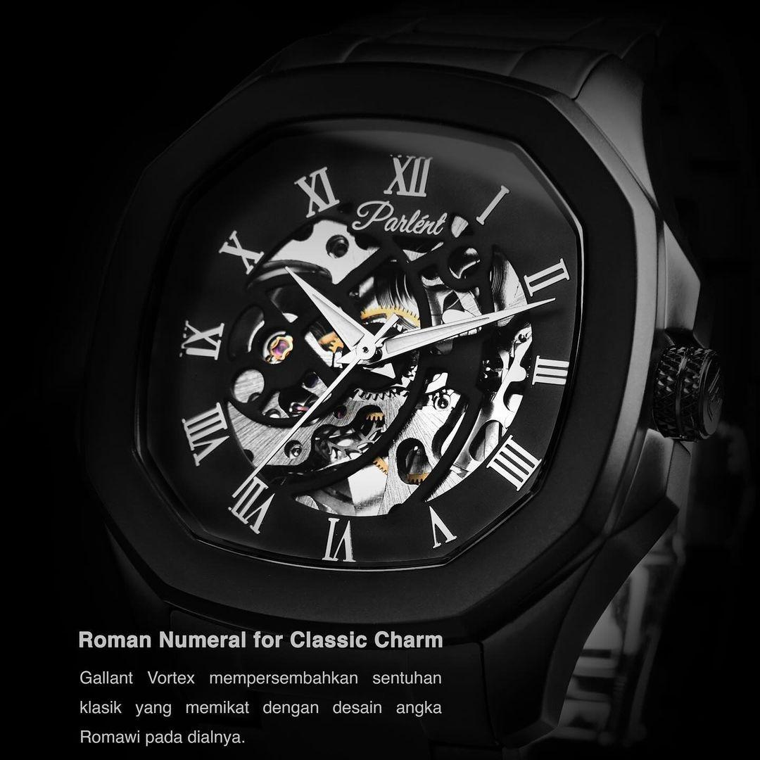 Parlent Gallant Vortex Steel - Jam Tangan Pria 42mm, Automatic Movement, Waterproof 5ATM (50M), Stainless Steel