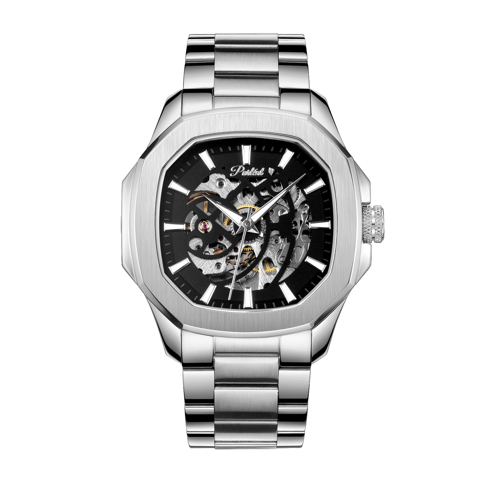 Parlent Gallant Vortex Edge Steel - Jam Tangan Pria 42mm, Automatic Movement, Waterproof 5ATM (50M), Stainless Steel
