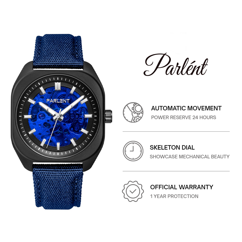 Parlent Auron - Jam Tangan Pria 39mm, Automatic Movement, Waterproof 5ATM (50M), Stainless Steel
