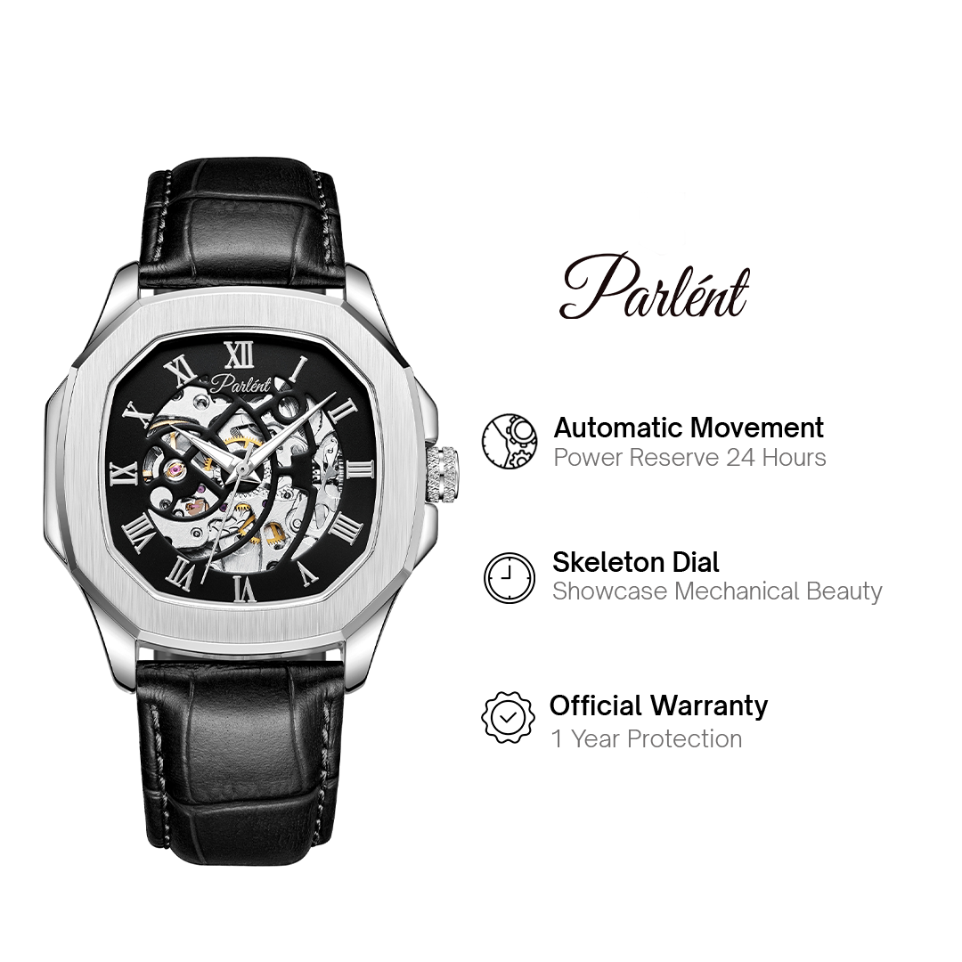 Parlent Gallant Vortex - Jam Tangan Pria 42mm, Automatic Movement, Waterproof 5ATM (50M), Stainless Steel