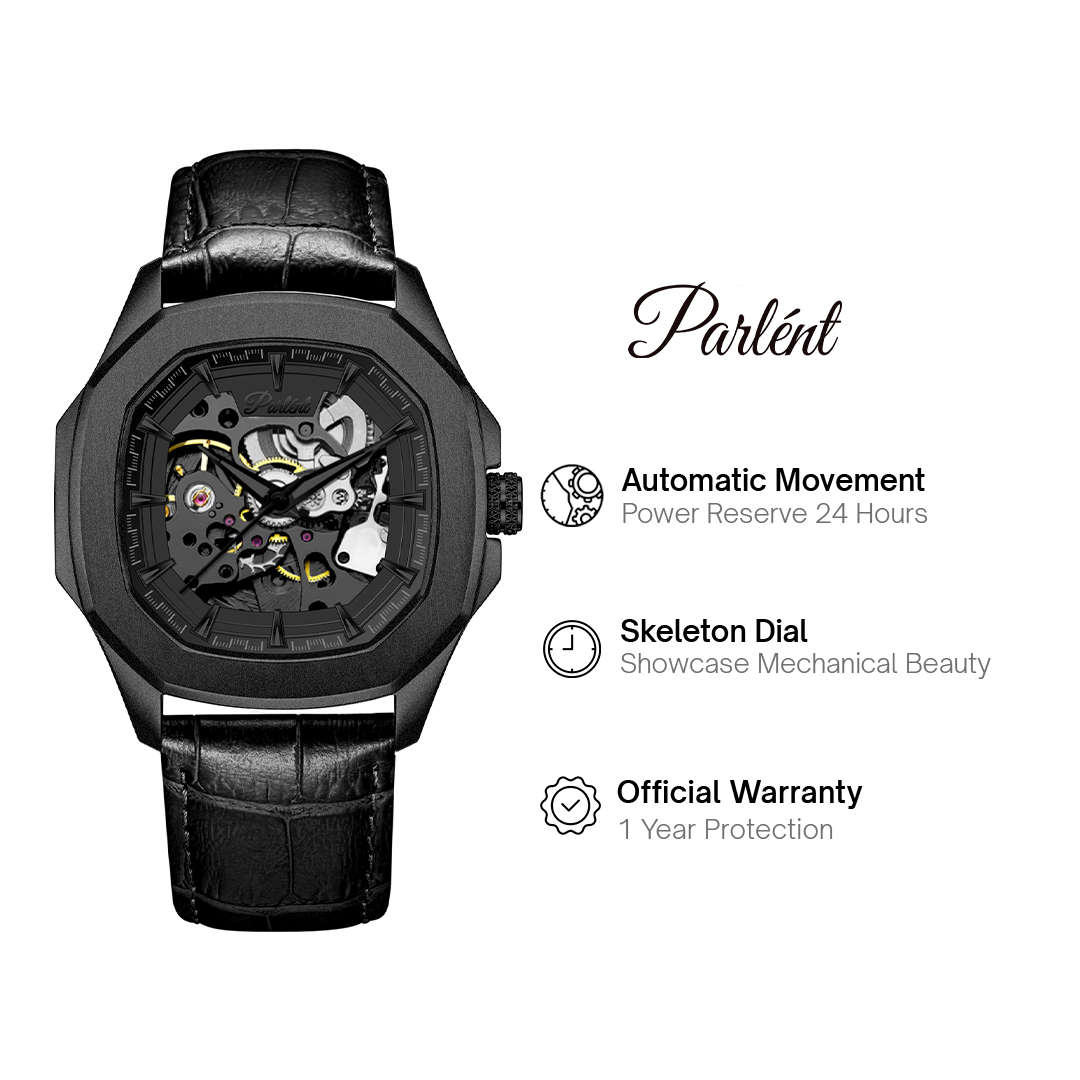 Parlent Gallant Phantom - Jam Tangan Pria 42mm, Automatic Movement, Waterproof 5ATM (50M), Stainless Steel