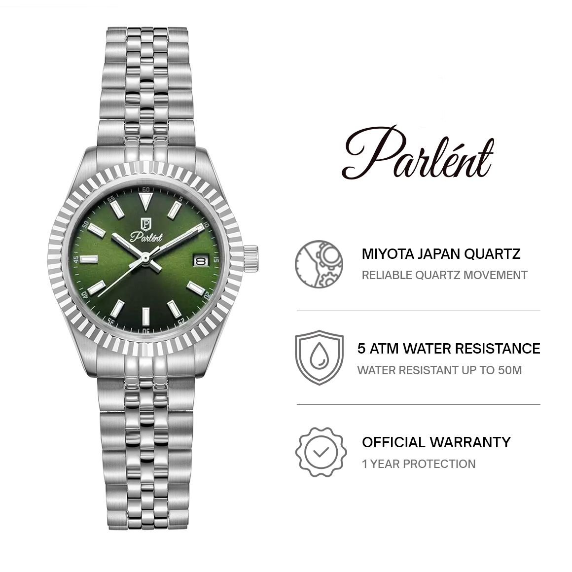 Parlent Imperial Femme - Jam Tangan Wanita 30mm, Miyota Japan Quartz Movement, Waterproof 5ATM (50M), Stainless Steel