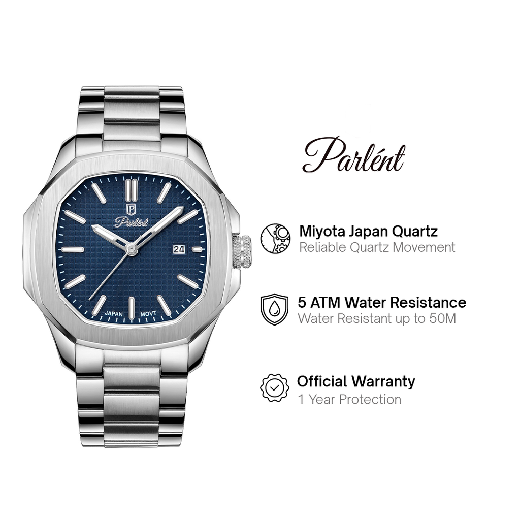 Parlent Phoenix Steel - Jam Tangan Pria 42mm, Miyota Japan Quartz Movement, Waterproof 5ATM (50M), Stainless Steel