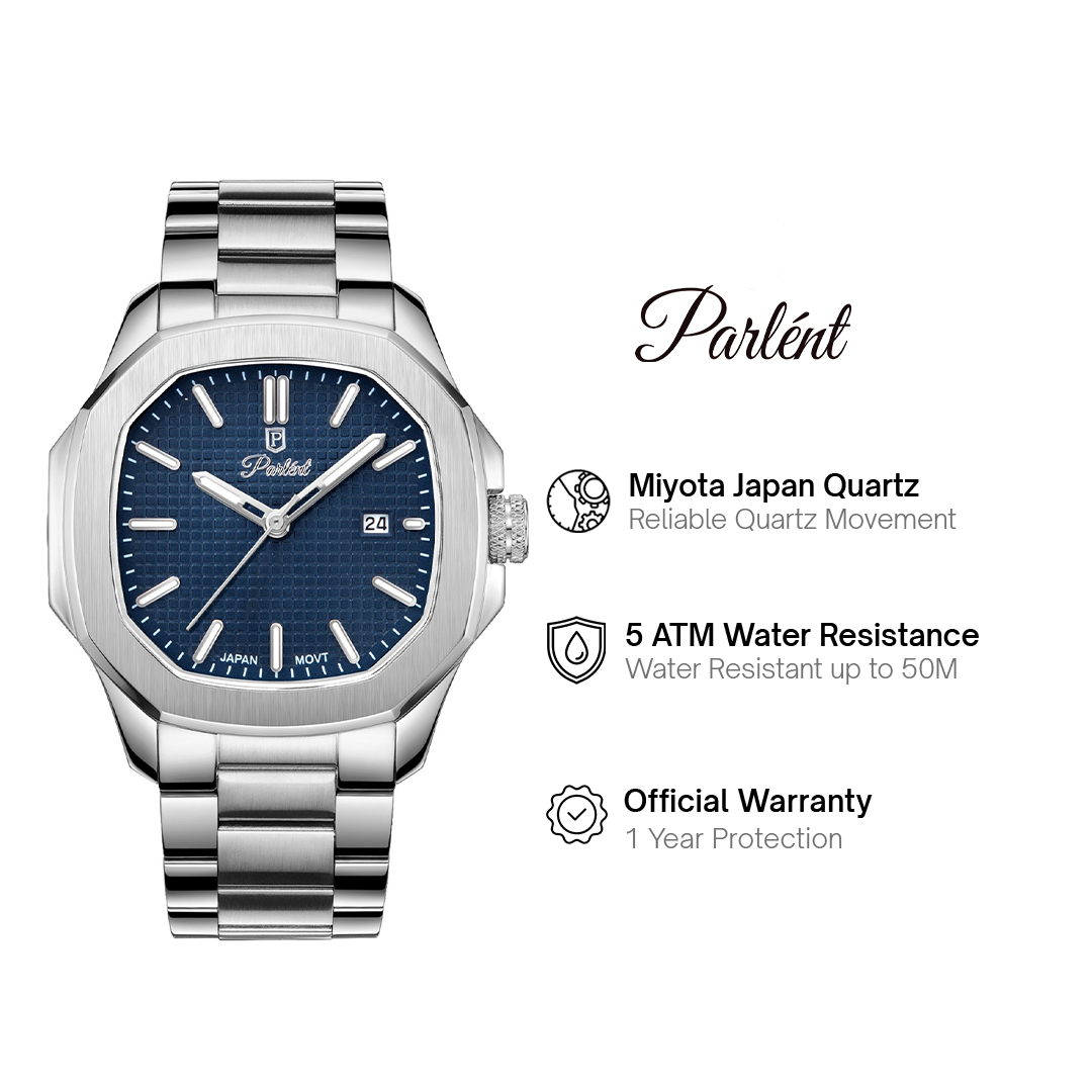 Parlent Phoenix Steel - Jam Tangan Pria 42mm, Miyota Japan Quartz Movement, Waterproof 5ATM (50M), Stainless Steel