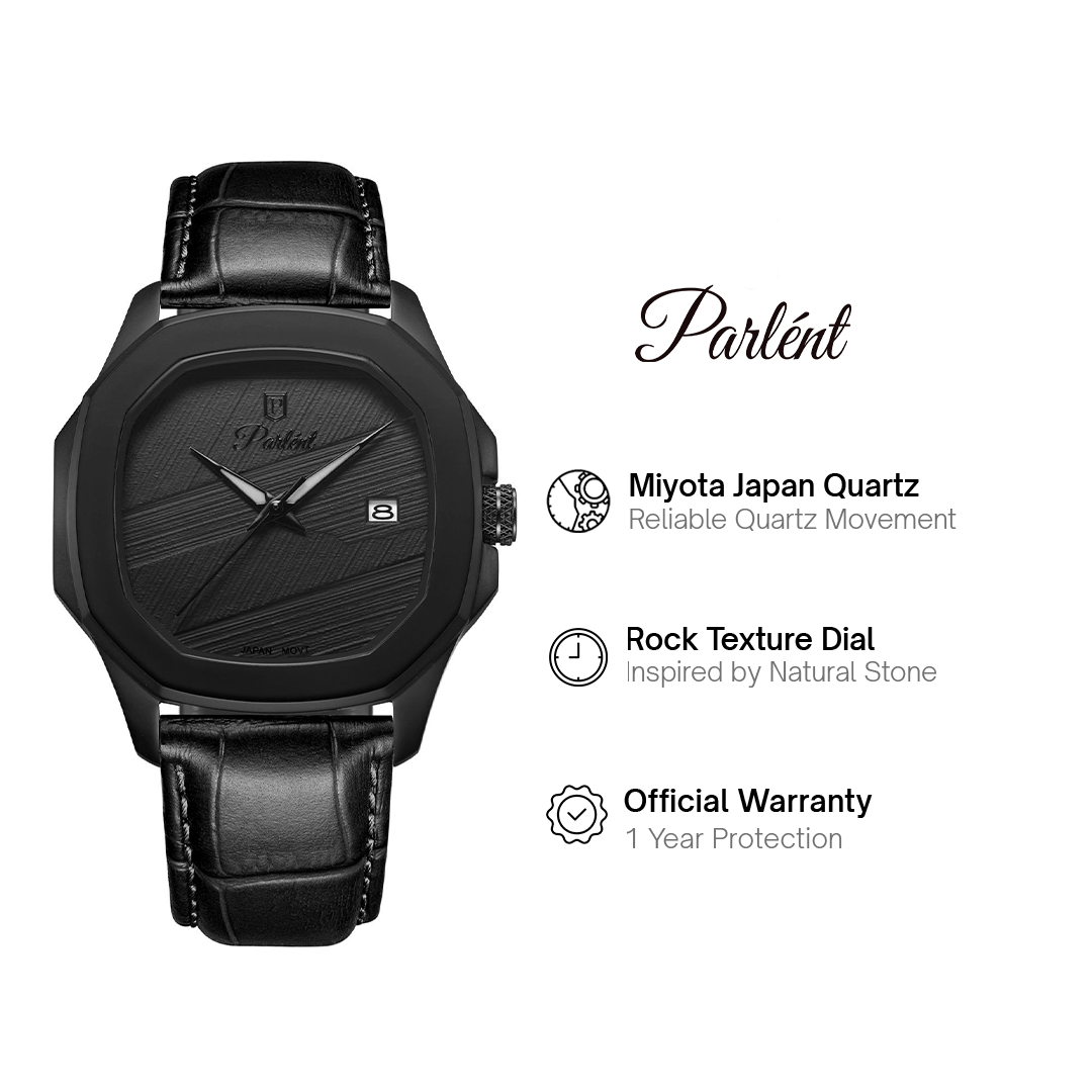 Parlent Gallant Graphite - Jam Tangan Pria 42mm, Miyota Japan Quartz Movement, Waterproof 5ATM (50M), Stainless Steel