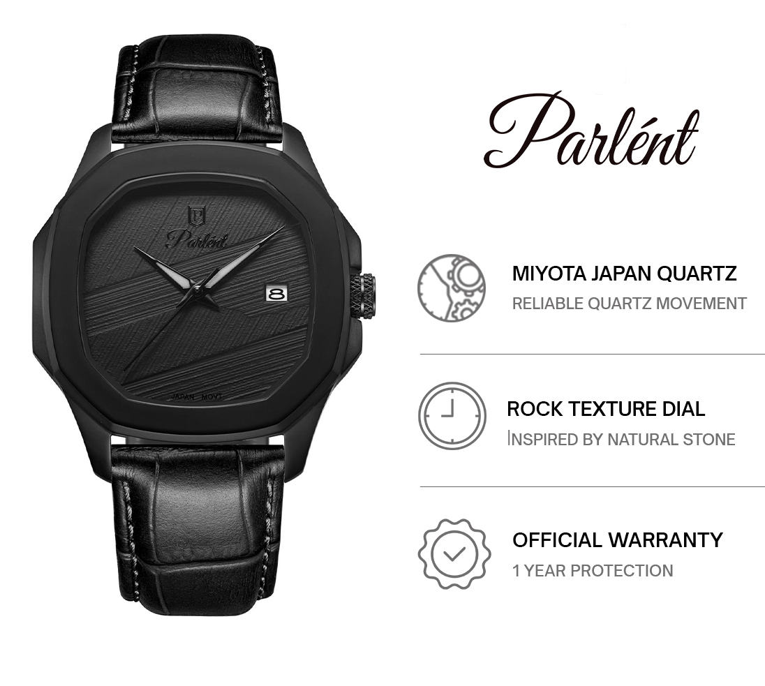 Parlent Gallant Graphite - Jam Tangan Pria 42mm, Miyota Japan Quartz Movement, Waterproof 5ATM (50M), Stainless Steel