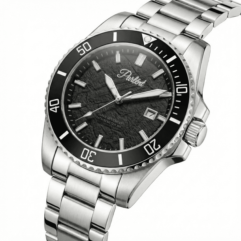 Parlent Crown Graphite - Jam Tangan Pria 40mm, Seiko Quartz Movement, Waterproof 5ATM (50M), Stainless Steel