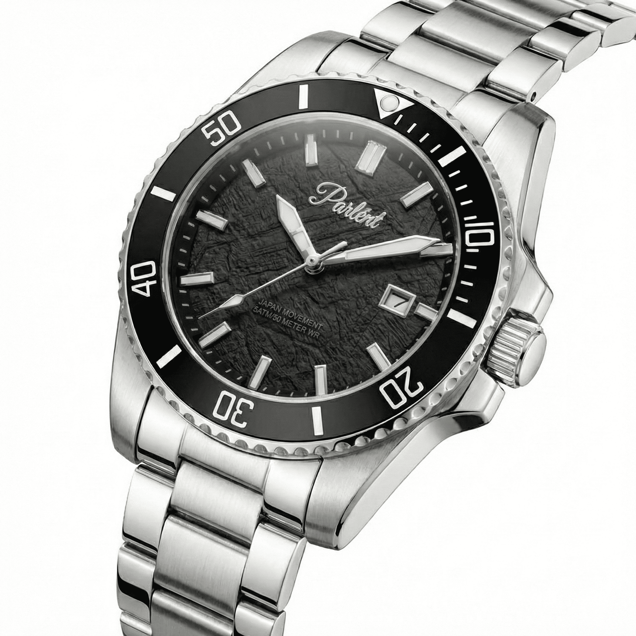 Parlent Crown Graphite - Jam Tangan Pria 40mm, Seiko Quartz Movement, Waterproof 5ATM (50M), Stainless Steel