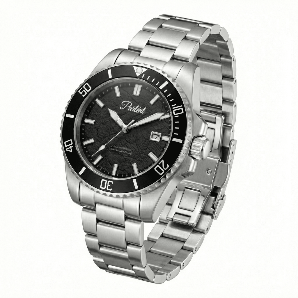 Parlent Crown Graphite - Jam Tangan Pria 40mm, Seiko Quartz Movement, Waterproof 5ATM (50M), Stainless Steel