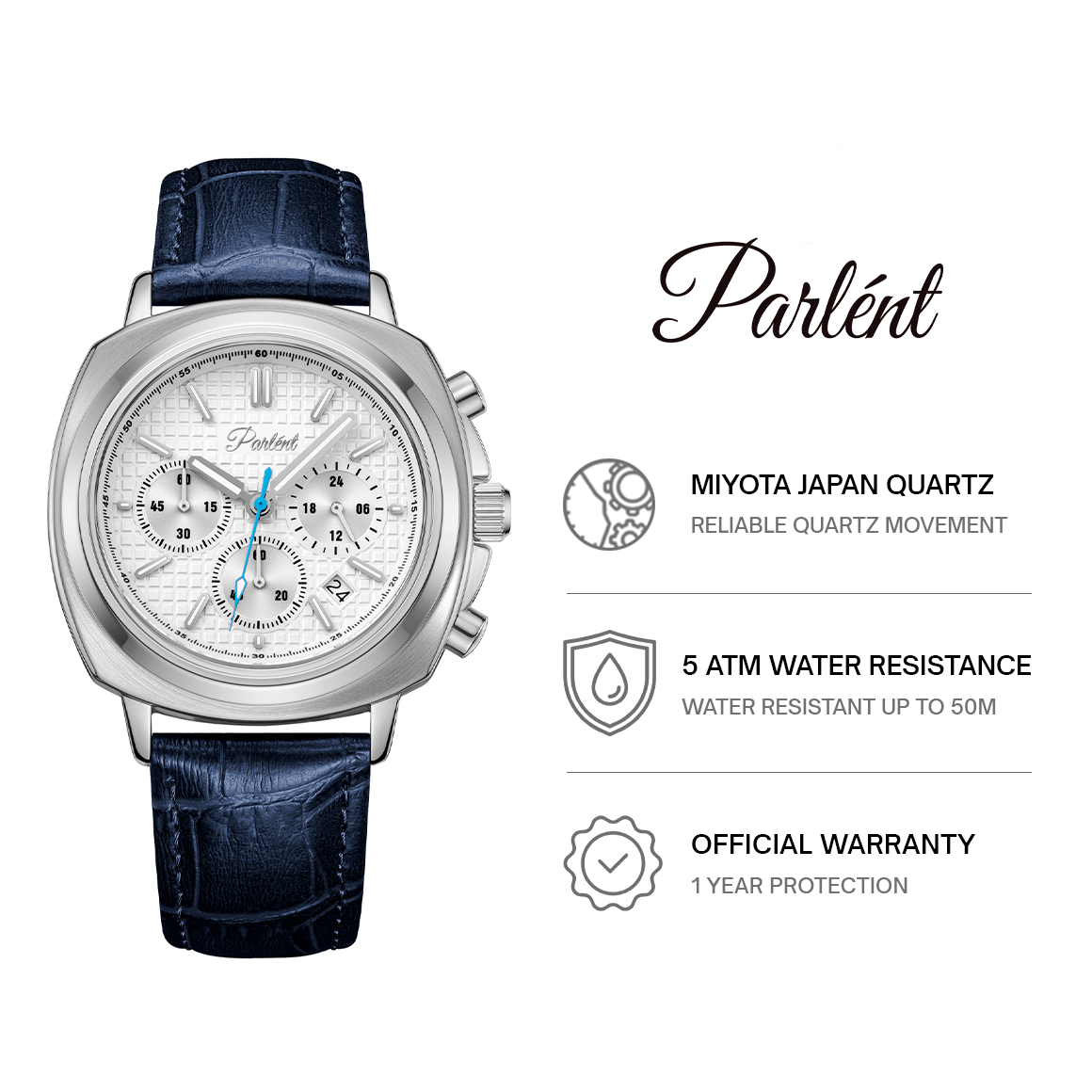 Parlent Nexis - Jam Tangan Pria 42mm, Miyota Japan Quartz Movement, Waterproof 5ATM (50M), Stainless Steel