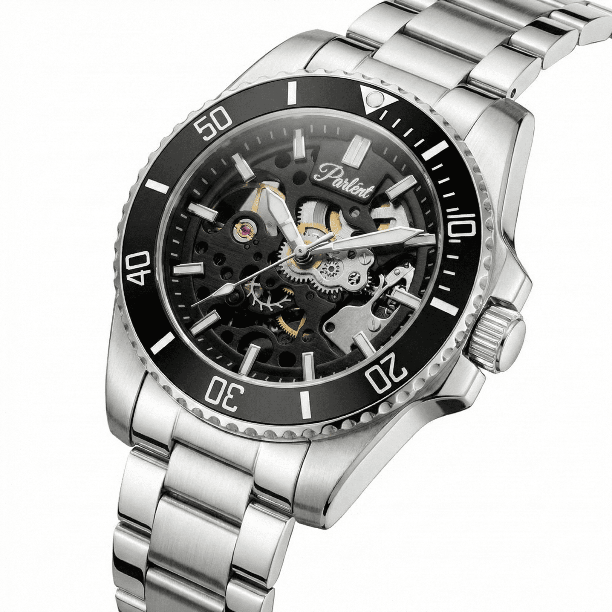 Parlent Crown Automatic - Jam Tangan Pria 40mm, Automatic Movement, Waterproof 5ATM (50M), Stainless Steel