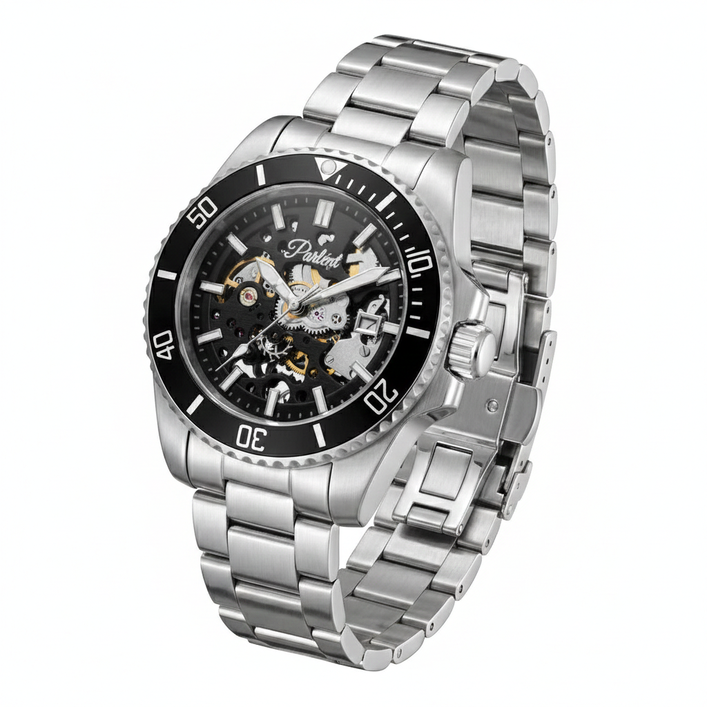 Parlent Crown Automatic - Jam Tangan Pria 40mm, Automatic Movement, Waterproof 5ATM (50M), Stainless Steel