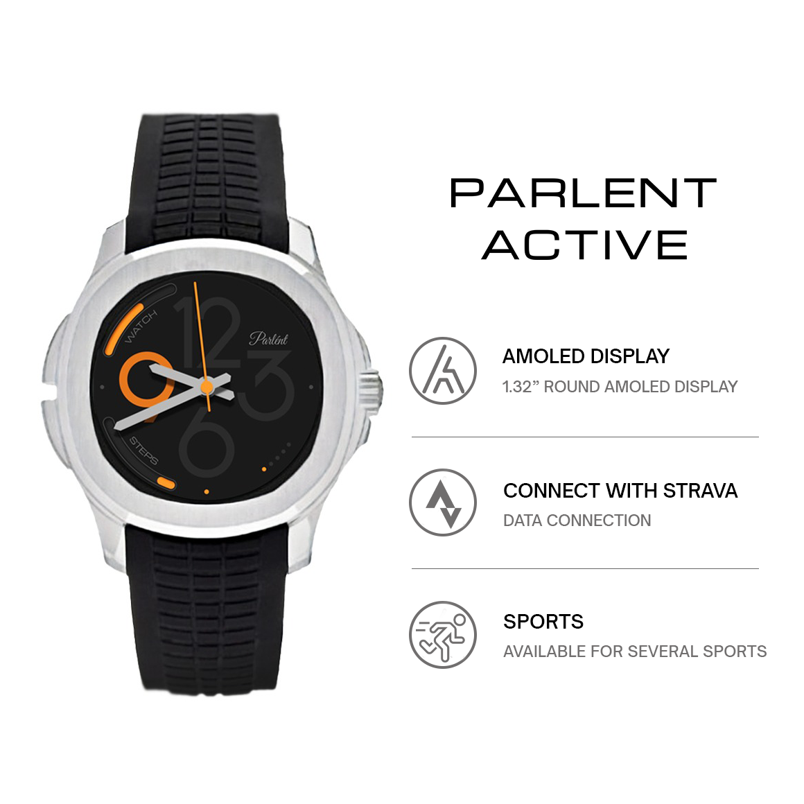 Parlent Radiant Active - Smartwatch Pria 43mm, Stainless Steel