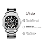 Parlent Gallant Vortex Edge Steel - Jam Tangan Pria 42mm, Automatic Movement, Waterproof 5ATM (50M), Stainless Steel