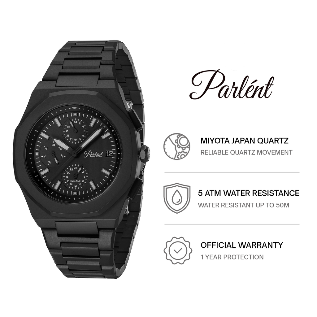 Parlent Palladium Day Date - Jam Tangan Pria 40mm, Miyota Japan Quartz Movement, Waterproof 5ATM (50M), Stainless Steel