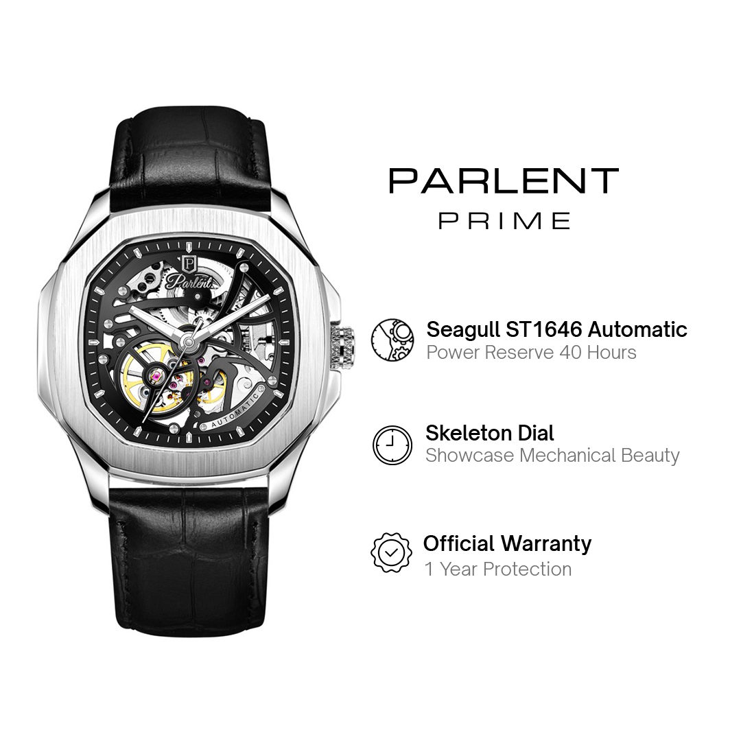 ⁠Parlent Gallant Prime - Jam Tangan Pria 42mm, Seagull ST1646 Automatic Movement, Waterproof 5ATM (50M), Stainless Steel