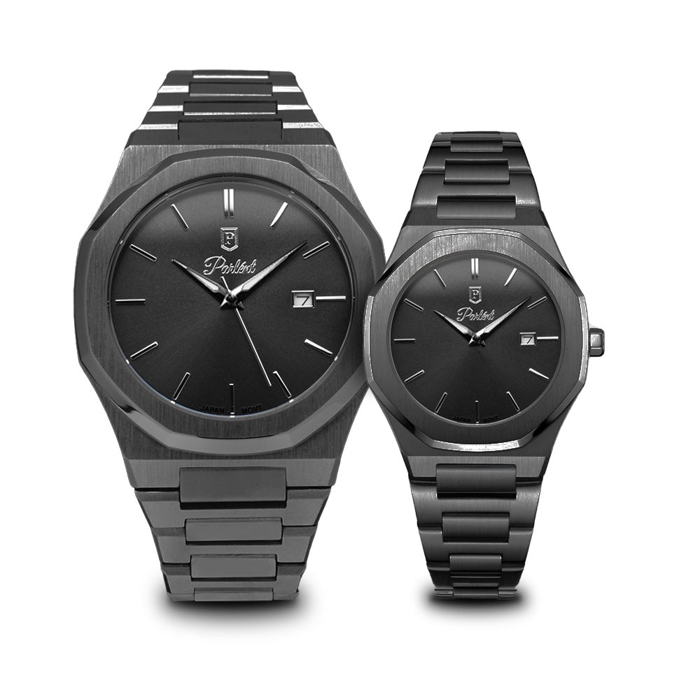Parlent Couple Palladium Arctic & Palladium Femme Steel - Couple Watch 40mm & 34mm, Japan Quartz Movement, Waterproof 10ATM (100M), Stainless Steel