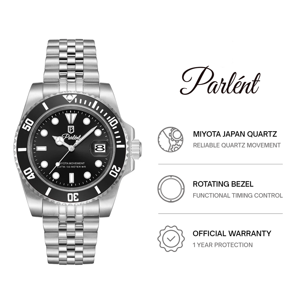 Parlent Crown Basic - Jam Tangan Pria 40mm, Miyota Japan Quartz Movement, Waterproof 5ATM (50M), Stainless Steel