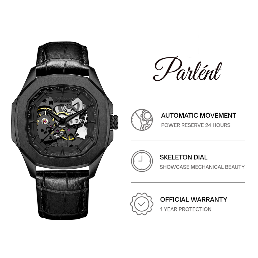 Parlent Gallant Phantom - Jam Tangan Pria 42mm, Automatic Movement, Waterproof 5ATM (50M), Stainless Steel