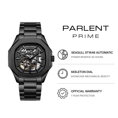 Parlent Gallant Phantom Steel - Jam Tangan Pria 42mm, Automatic Movement, Waterproof 5ATM (50M), Stainless Steel