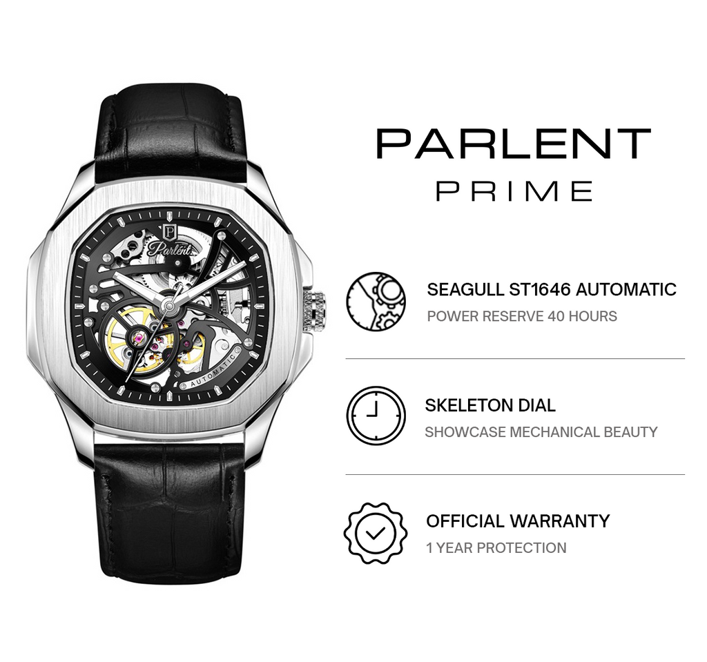 ⁠Parlent Gallant Prime - Jam Tangan Pria 42mm, Seagull ST1646 Automatic Movement, Waterproof 5ATM (50M), Stainless Steel