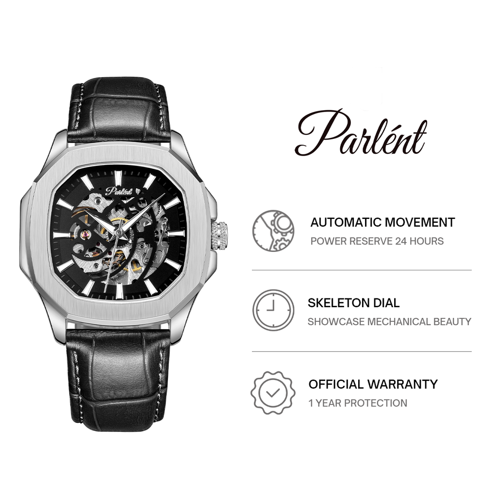 Parlent Gallant Vortex Edge - Jam Tangan Pria 42mm, Automatic Movement, Waterproof 5ATM (50M), Stainless Steel