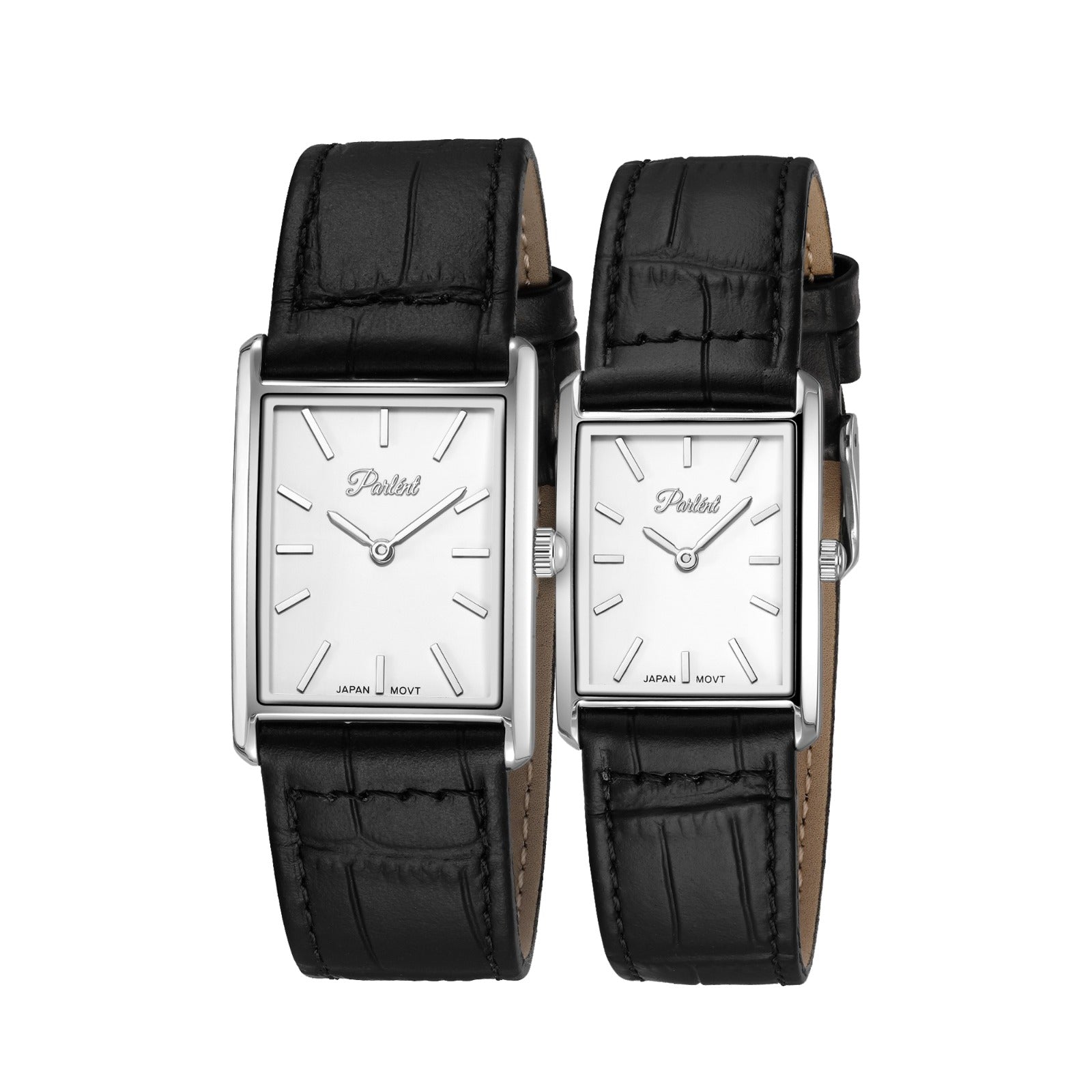 Parlent Couple Blanco & Blanco Femme - Couple Watch 24mm & 22mm, Japan Quartz Movement, Waterproof 3ATM (30M), Stainless Steel