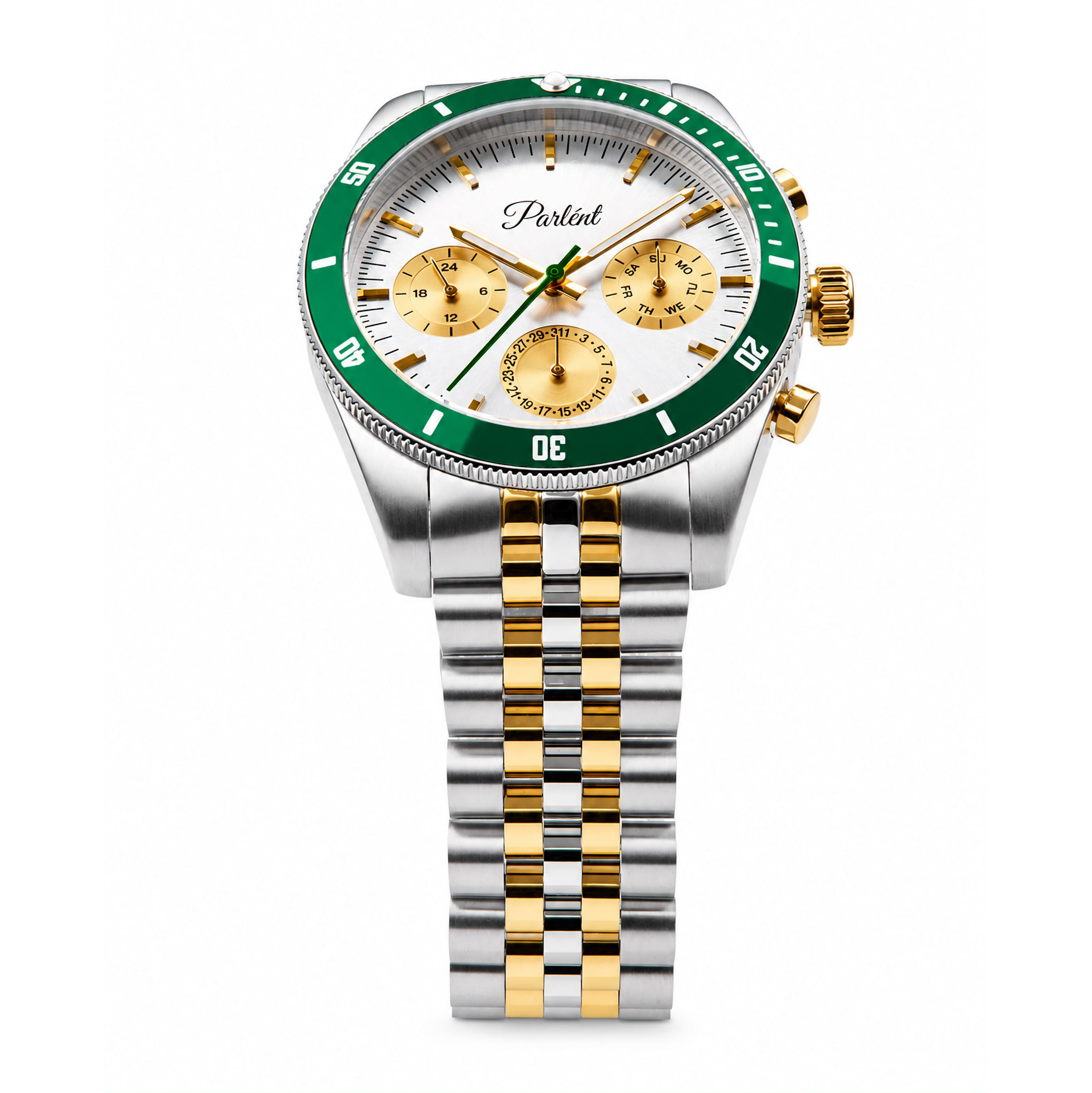 Parlent Crown Tritone - Jam Tangan Pria 40mm, Epson Japan VX9J Quartz Movement, Waterproof 5ATM (50M), Stainless Steel