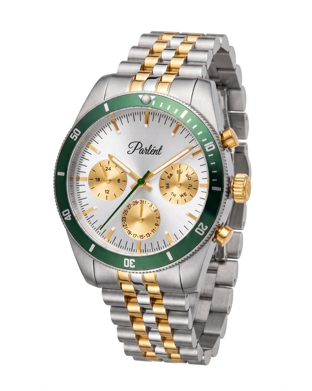 Parlent Crown Tritone - Jam Tangan Pria 40mm, Epson Japan VX9J Quartz Movement, Waterproof 5ATM (50M), Stainless Steel