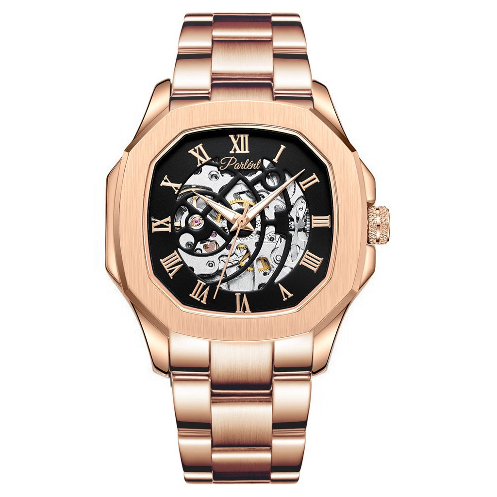 Parlent Gallant Vortex Steel - Jam Tangan Pria 42mm, Automatic Movement, Waterproof 5ATM (50M), Stainless Steel