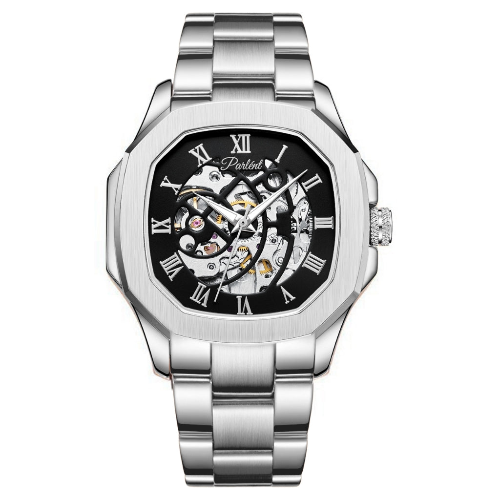 Parlent Gallant Vortex Steel - Jam Tangan Pria 42mm, Automatic Movement, Waterproof 5ATM (50M), Stainless Steel