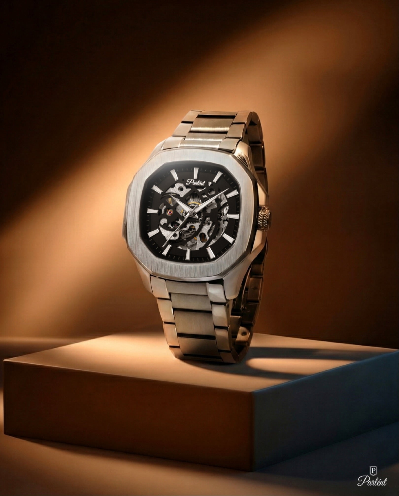 Parlent Gallant Vortex Edge Steel - Jam Tangan Pria 42mm, Automatic Movement, Waterproof 5ATM (50M), Stainless Steel