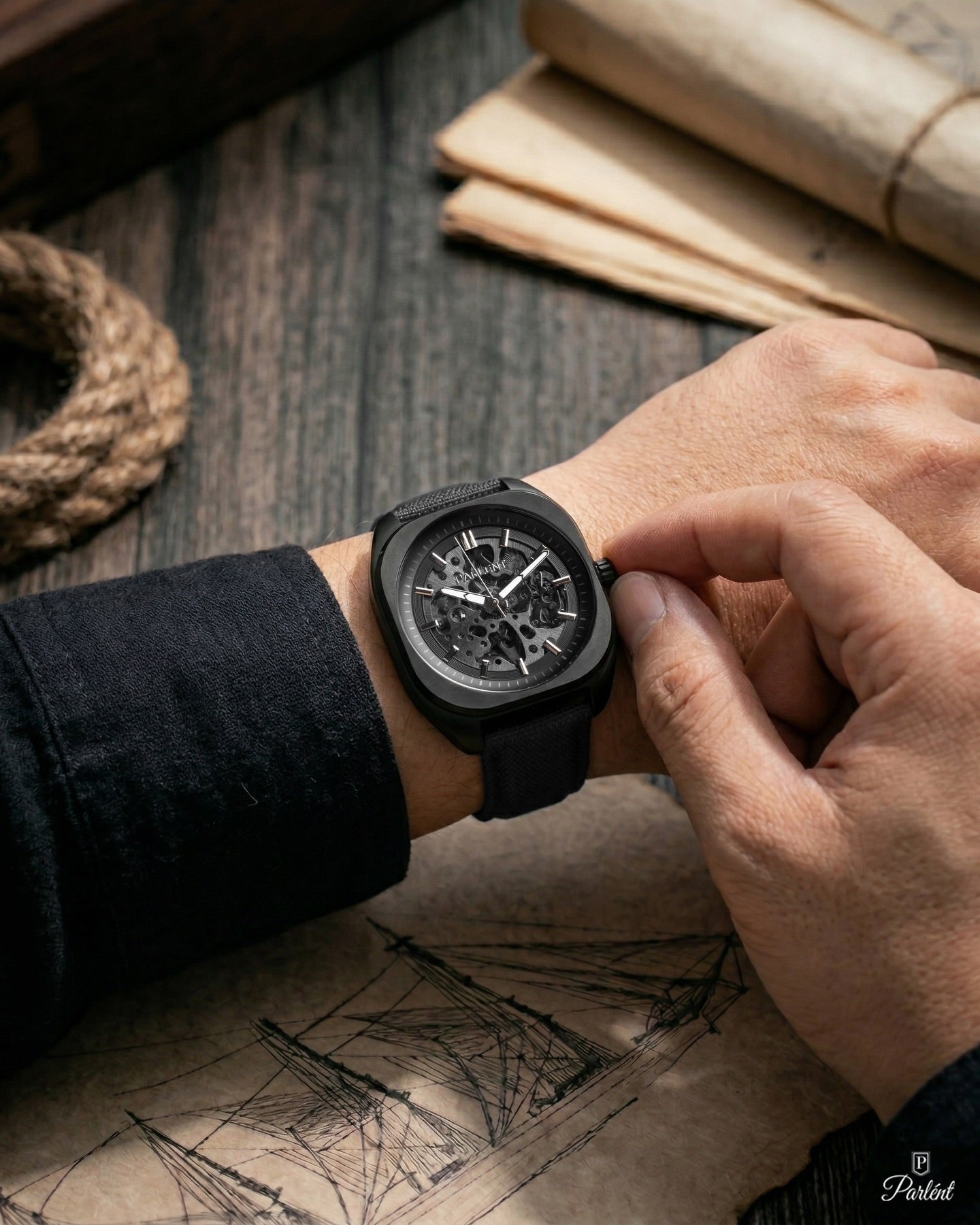 Parlent Auron - Jam Tangan Pria 39mm, Automatic Movement, Waterproof 5ATM (50M), Stainless Steel