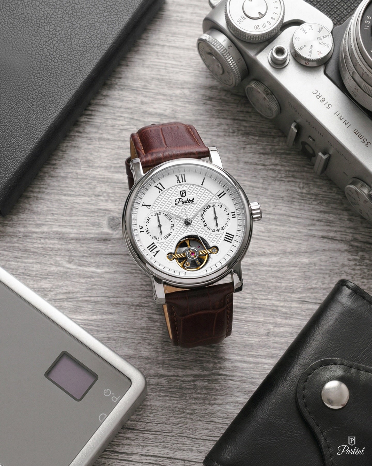 Parlent Magnus Calibre - Jam Tangan Pria 41mm, Dual Core Movement, Waterproof 5ATM (50M), Stainless Steel
