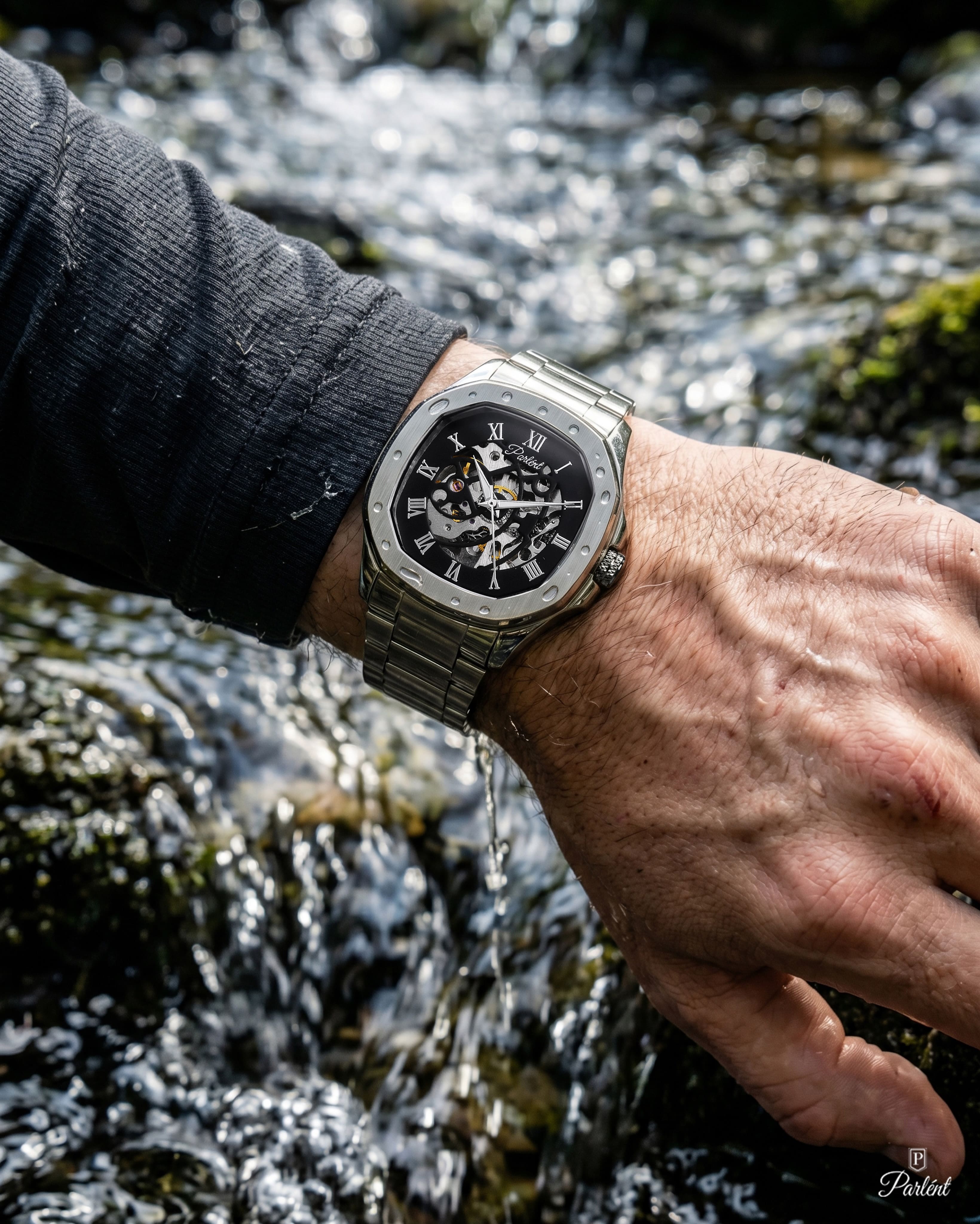 Parlent Gallant Vortex Steel - Jam Tangan Pria 42mm, Automatic Movement, Waterproof 5ATM (50M), Stainless Steel