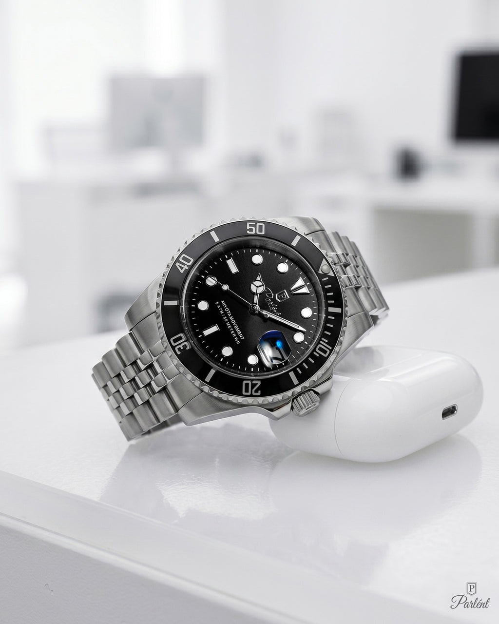 Parlent Crown Basic - Jam Tangan Pria 40mm, Miyota Japan Quartz Movement, Waterproof 5ATM (50M), Stainless Steel