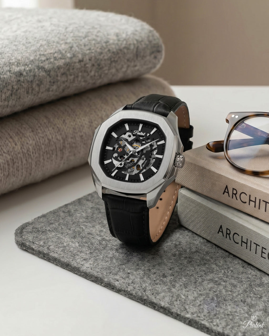 Parlent Gallant Vortex Edge - Jam Tangan Pria 42mm, Automatic Movement, Waterproof 5ATM (50M), Stainless Steel