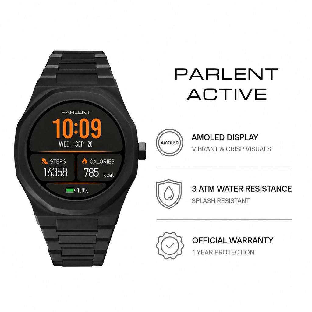 Parlent Palladium Active 2.0 - Smartwatch Pria 40mm, Waterproof 3ATM (30M), Stainless Steel